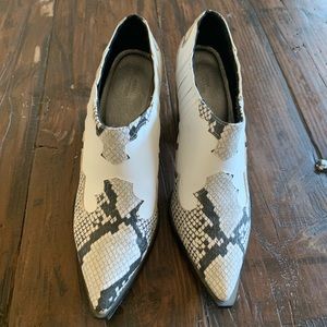 White and snake print booties